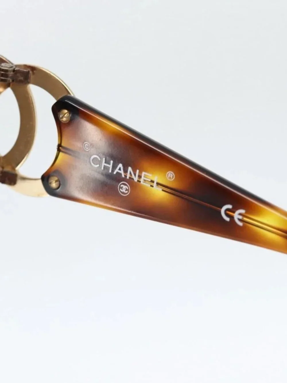 CHANEL Tortoise Pattern Sunglasses Plastic Brown Gold CC Auth bs35421